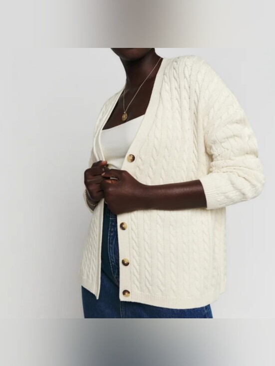 Reformation Sweaters - Reformation Eros Cotton Cable Knit Cardigan in Cream / Ivory – Size Medium